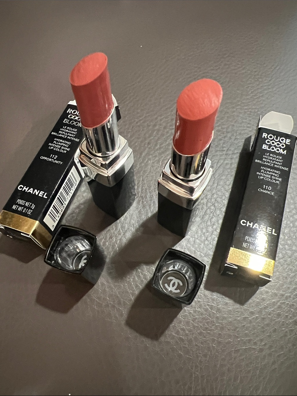 Chanel rouge coco bloom 110 and 112 opportunity and chance